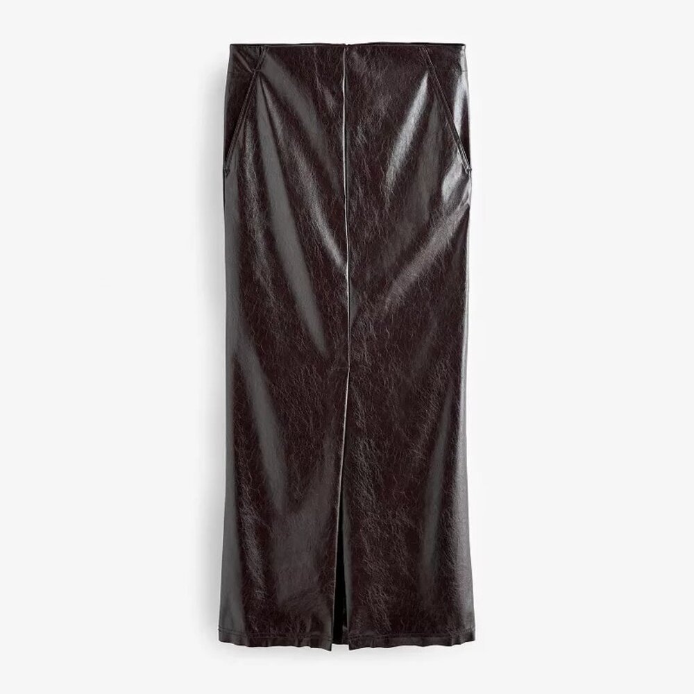 Gorgeous Faux Leather full length skirt with zipper in back , Brown color NWOT